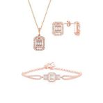 Gümüş rose baget taşlı kolye küpe ve bilezik gümüş set SGTL10597ROSE