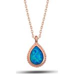 Gümüş Rose Damla Mavi Opal Taşlı Kadın Kolye SL5694