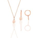 Gümüş rose deniz kabuğu modeli minimal kolye ve küpe seti SGTL12392KABUK