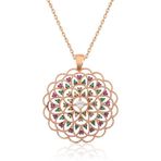 Gümüş Rose Geometrik Desenli Madalyon Kolye SL7393