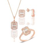 Gümüş rose gümüş baget taşlı üçlü set