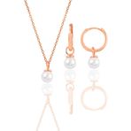 Gümüş rose incili kolye ve halka küpe ikili set