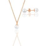 Gümüş rose incili kolye ve küpe ikili set