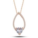 Gümüş Rose Kalp Beyaz Taşlı Damla Kadın Kolye SL5157