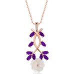 Gümüş Rose Mor Yapraklı Bahar Çiçeği Kolye SL3804