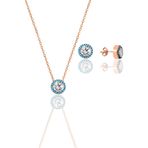 Gümüş rose nano turkuaz ve zirkon taşlı pırlanta montür kolye ve küpe seti SGTL12384ROSE