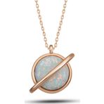 Gümüş Rose Opal Taşlı Gezegen Kadın Kolye SL5693