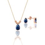 Gümüş rose safir renkli dorica damla kolye ve çivi modeli küpe seti