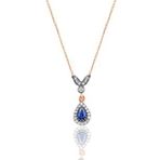 Gümüş rose safir taşlı damla kolye