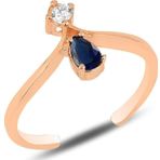 Gümüş rose safir taşlı taç modeli ayarlamalı damla yüzük