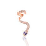 Gümüş rose safir taşlı tekli yılan küpe.