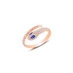 Gümüş rose safir ve zirkon taşlı ayarlanabilir yılan yüzük