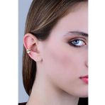 Gümüş rose siyah taşlı yaprak modeli sıkıştırmalı kıkırdak küpe ear cuff