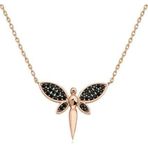 Gümüş Rose Siyah Yusufçuk Bayan Kolye SL3774