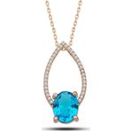 Gümüş Rose Turkuaz Oval Taşlı Kadın Kolye SL5276