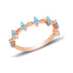 Gümüş Rose Turkuaz Taşlı Crown Yüzük