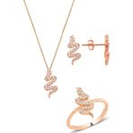 Gümüş rose yılan kolye küpe ve yüzük seti [barcode]