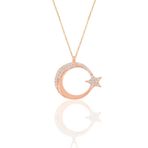 Gümüş rose zirkon taşlı ay yıldız kolye