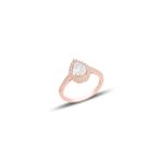 Gümüş rose zirkon taşlı damla modeli yüzük