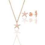 Gümüş rose zirkon taşlı deniz yıldızı kolye ve küpe ikili set