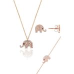 Gümüş rose zirkon taşlı fil kolye bileklik ve küpe gümüş üçlü set [barcode]
