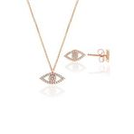Gümüş rose zirkon taşlı göz kolye ve küpe gümüş ikili set