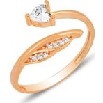 Gümüş rose zirkon taşlı kalp ve yaprak modeli ayarlamalı yüzük