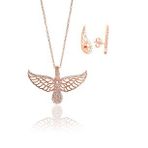 Gümüş rose zirkon taşlı kanat kolye ve küpe seti