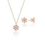 Gümüş rose zirkon taşlı kar tanesi kolye ve küpe gümüş ikili set