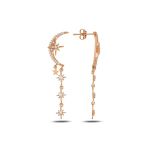 Gümüş rose zirkon taşlı tasarım ay , kutup yıldızı sallantılı küpe SGTL11915ROSE