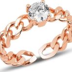 Gümüş rose zirkon taşlı zincir modeli ayarlamalı yüzük