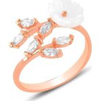 Gümüş rose zirkon ve sedef taşlı yapraklı Prunus dulcis (badem çiçeği) yüzük
