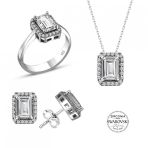 Gumus Swarovski Baget Tasli Pirlanta Modeli Uclu Set Sgtl20519seta