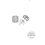 Gümüş Swarovski taşlı pırlanta modeli kare küpe