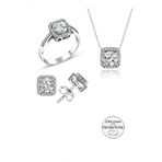 Gumus Swarovski Tasli Pirlanta Modeli Kare Uclu Set Sgtl20515set
