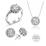 Gumus Swarovski Tasli Pirlanta Modeli Yuvarlak Uclu Set Sgtl20518seta