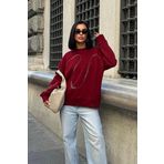 Gümüş Taşlı Sweatshirt Bordo