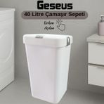 Gümüş Tekli Dokunmatik Çamaşır Sepeti Çöp Kovası Temizlik Kovası Kirli Sepet 40 LITRE-MT008 - Beyaz
