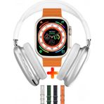 Gümüş Tekno Kulak Üstü Bluetooth Kulaklık ve Ultra Akıllı Saat Ikili Set 4 Renk Kordon - Beyaz