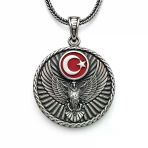 Gümüş Türk Kartalı Ay Yıldız Motifli Erkek Kolye
