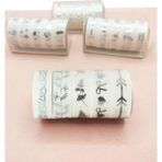 Gümüş Yaldızlı Vintage Washi Tape Bant Yapışkanlı Maskeleme Kağıdı 5 Lı - Kalp Çiçek