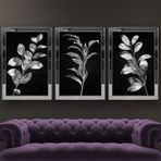 Gümüş Yapraklar-2 Temalı Aynalı Çerçeveli 3 lü Kanvas Tablo Seti 150x70 cm SETS0062