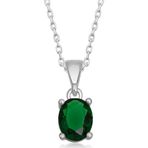 Gümüş Yeşil Kristal Oval Taşlı Kadın Kolye SL5004