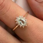 Gümüş Yüzük - 1.05 Karat Green Topaz 0.30 Karat Swarovski Taşlı Vintage Tasarım 925 Ayar Gümüş Yüzük