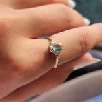 Gümüş Yüzük - 1.05 Karat Okyanus Yeşili Tria Gümüş Yüzük-Tria 925 Ayar Gümüş Evlilik Teklifi Yüzüğü
