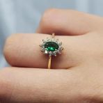 Gümüş Yüzük - 1.05Karat Zümrüt Yeşili 0.30Karat Swarovski Taşlı Vintage Tasarım 925 Ayar Gümüş Yüzük
