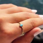 Gümüş Yüzük - 925 Ayar Firuze Tek Taş Gümüş Yüzük-0.30Ct Firuze Eskitme Otantik Gümüş Tek Taş Yüzük
