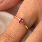 Gümüş Yüzük - Markiz Ruby Taşlı Minimal Tasarım Tektaş Kadın 925 Ayar Gümüş Yüzük