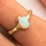 Gümüş Yüzük -Opal Taşlı Oval Kesim Boğumlu Tektaş Tasarım 925 Ayar Gümüş Kadın Yüzük-Hediyelik Yüzük