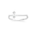 Gümüş Yüzük - Ufuk Çizgisi Şans Totemi Minimal Pırlanta Swarovski Taşlı Baget 925 Ayar Gümüş Yüzük